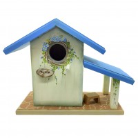 Casa para Passarinho com Varanda Flores Azuis