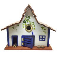 Casa para Passarinho Celeiro Azul e Branco
