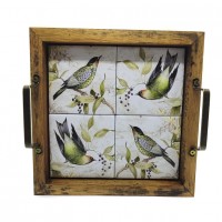 Bandeja Azulejos Pássaros Verde Lavabo Quadrada